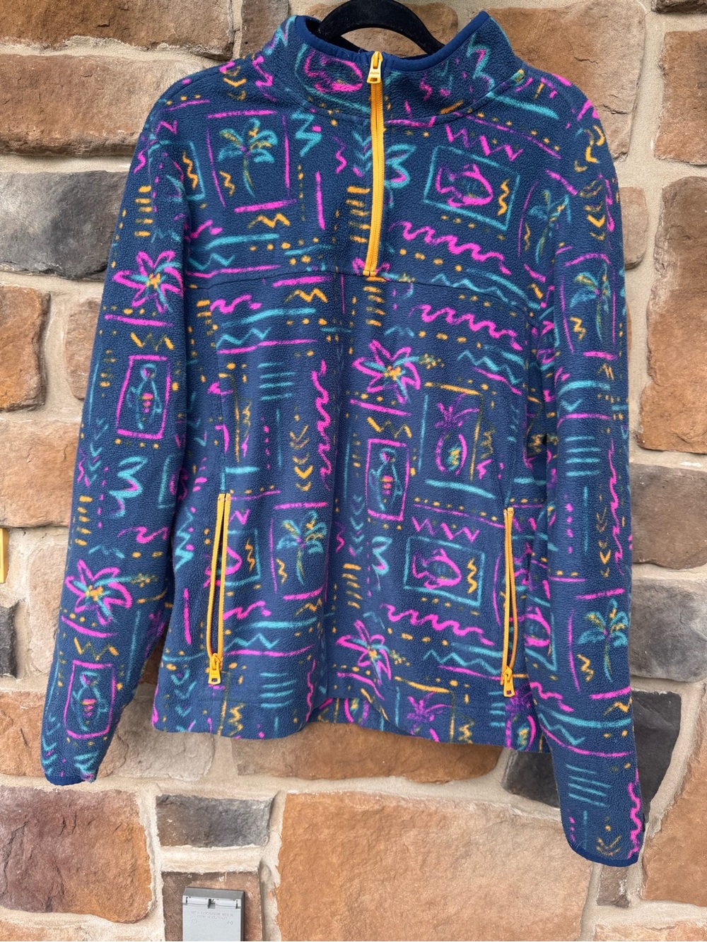 chubbies Teal Fleece Pullover Jacket with Pink & Yellow Accents